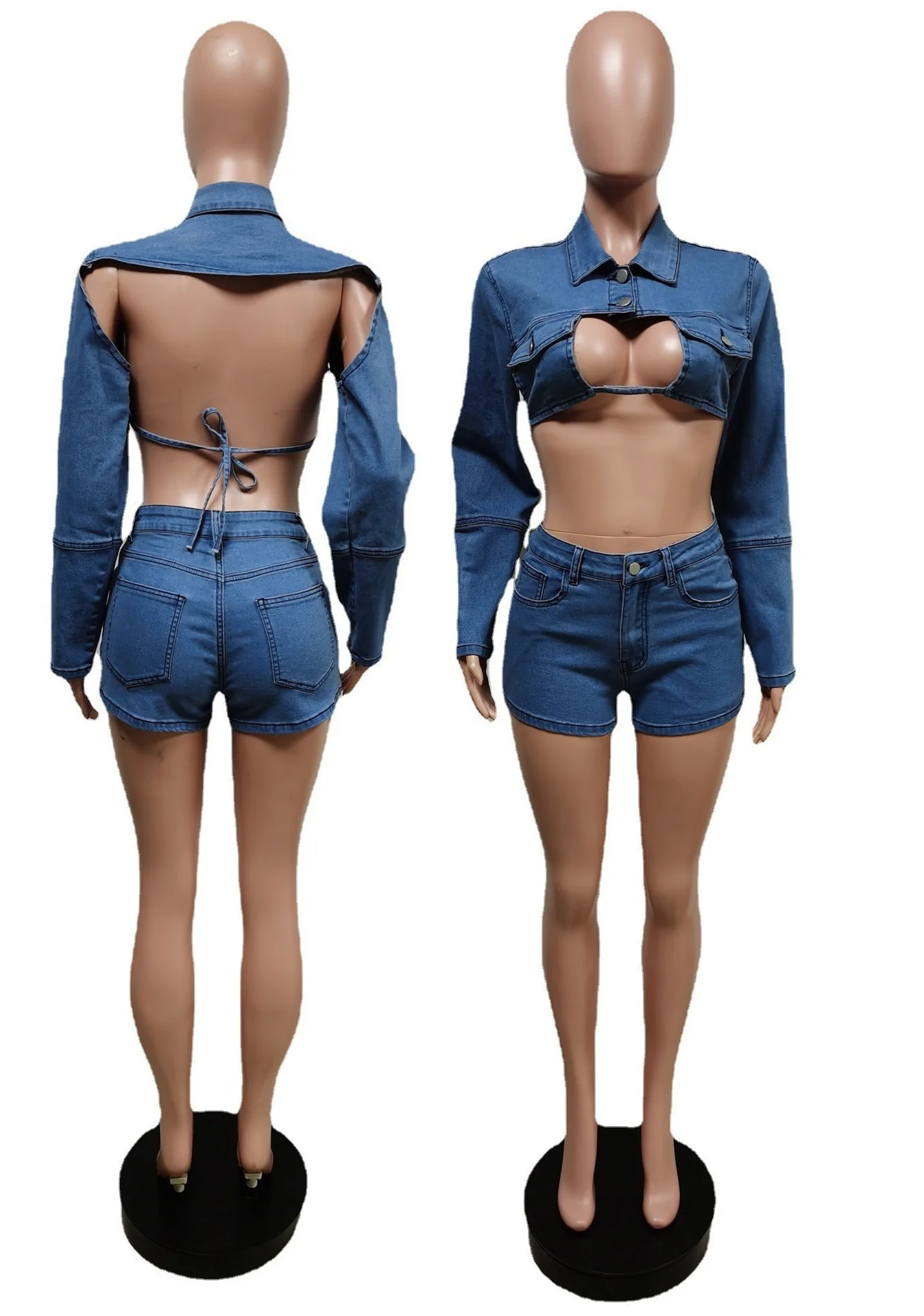 Джинсовые женские шорты и топ джинсовые комплекты сексуальные открытые топы с