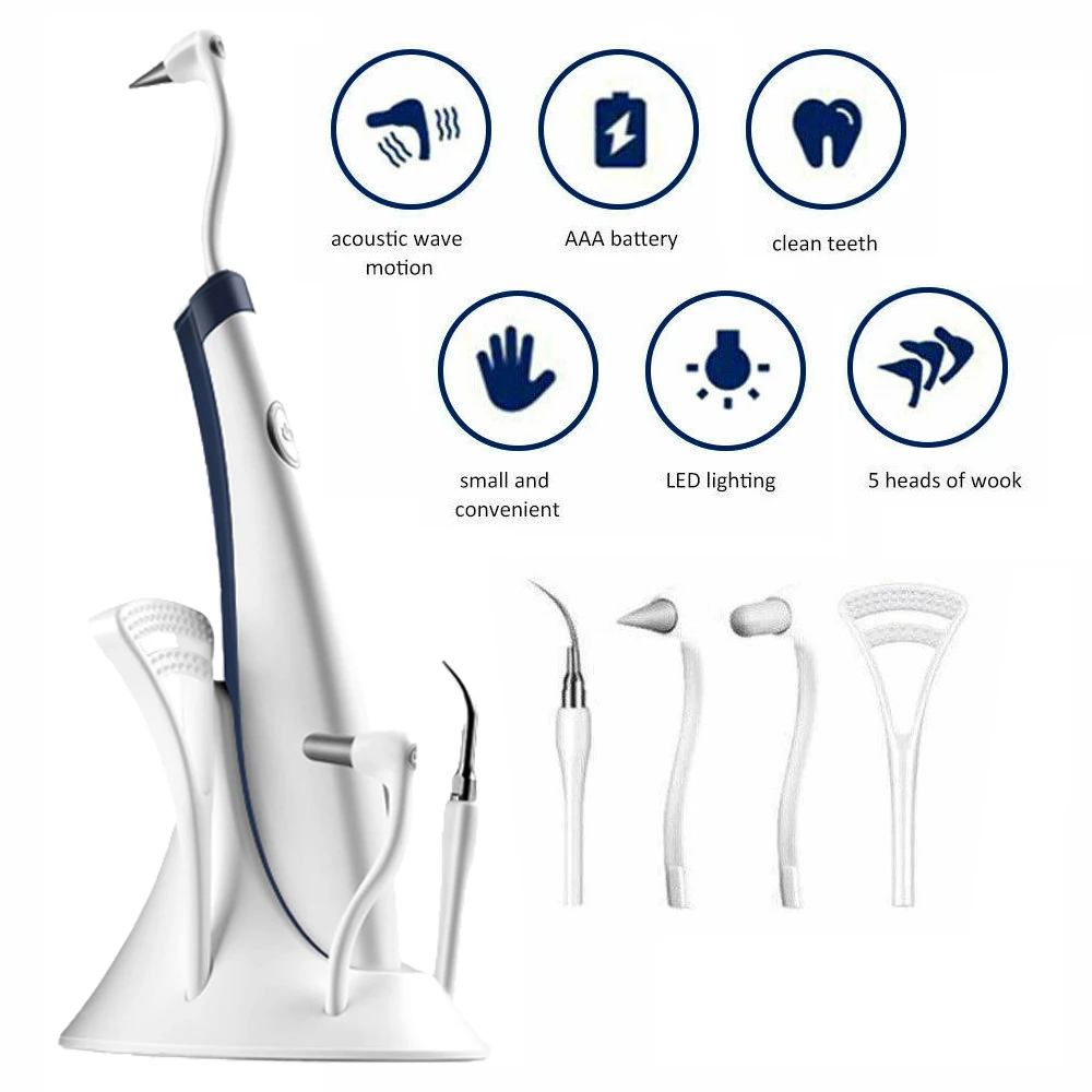 

Sonic Dental Scaler High Frequency Vibration 5 in 1 Remove Stains Tartar Sonic Tooth Cleaning Scraper Teeth Polish Household