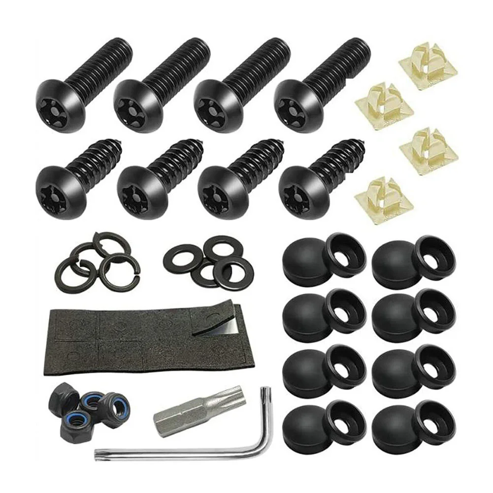 

Screws License Plate Screw Anti Theft Auto Security Accessories Black Easy To Install Front Plastic+Stainless Steel