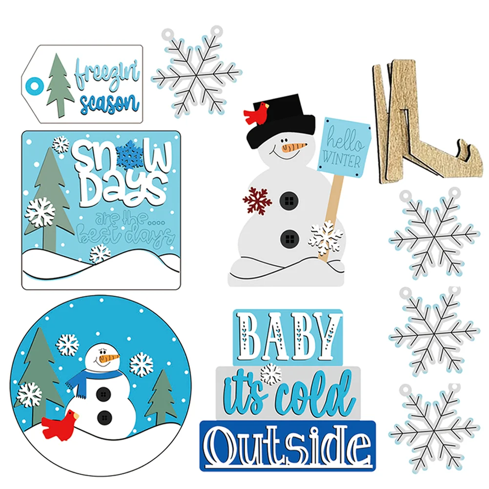 

Christmas Table Sign Decortray Tiered Wooden Winter Decorations Wood Signs Snowflake Farmhouse Tabletop Party Snowmen