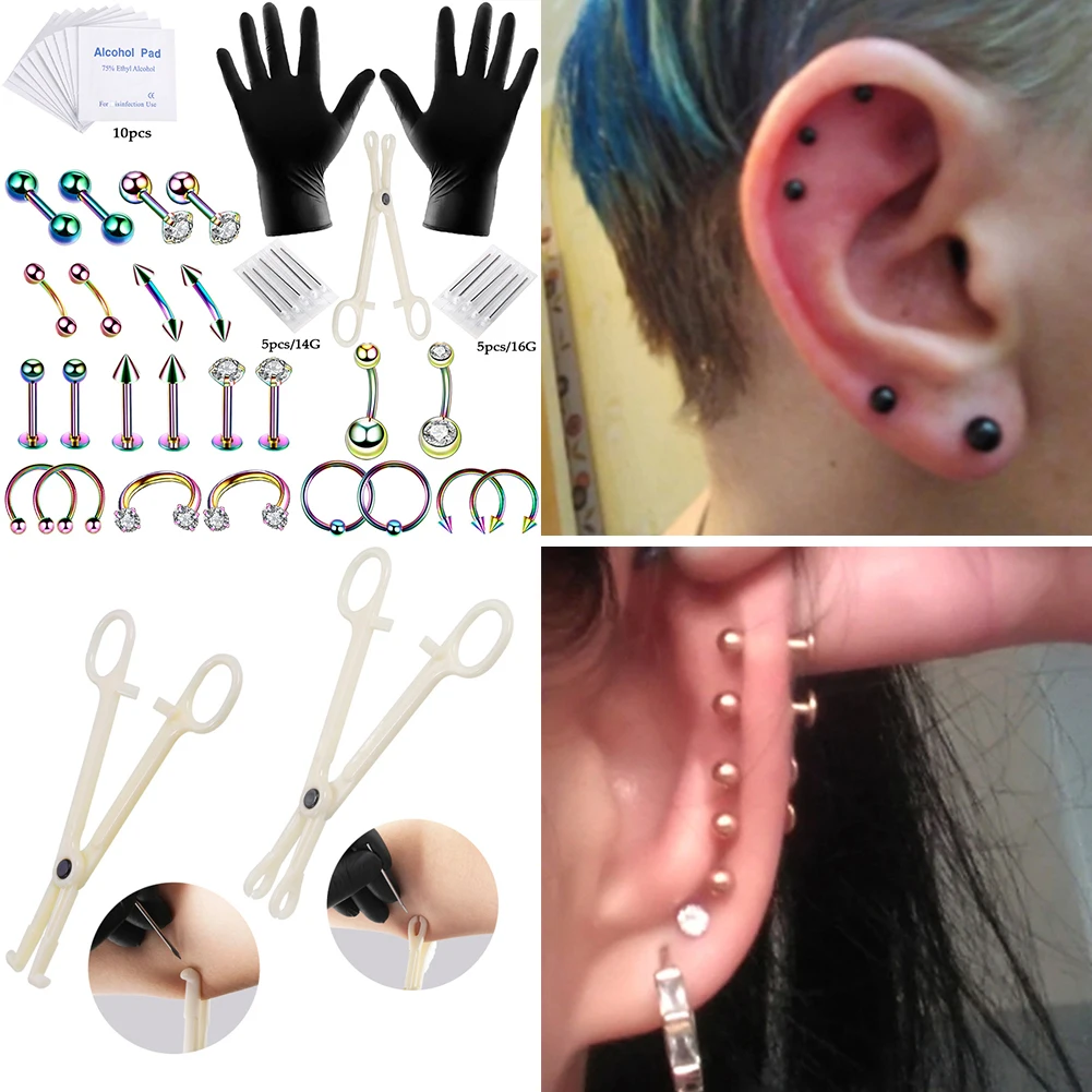 

Комплект украшений для пирсинга тела, ювелирные украшения для губ, колец, сережек-гвоздиков, детской перегородки, живота, перчаток, набор ин...