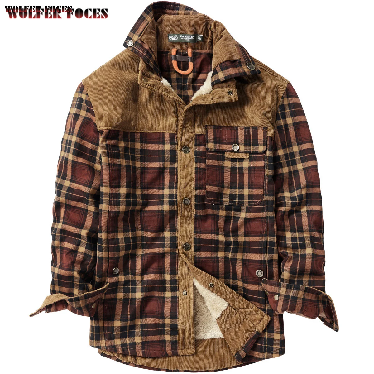 2022 New Men's Winter Fleece Men's Long-sleeved Shirt Plaid Cotton Shirt Thickened Lamb Velvet Inch Shirt Coat