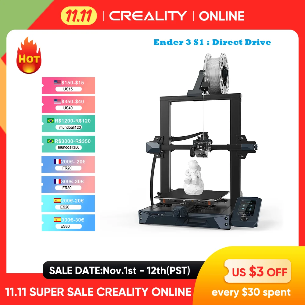 

2022 CREALITY Ender-3 S1 3D Printer Direct Dual-Gear Extruder Dual Z-Axis 32Bit Silent High-Precision CR Touch Auto Bed Leveling