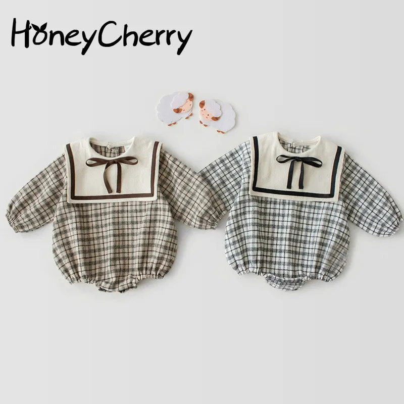 

HoneyCherry Baby Girl Bodysuits New Plaid Long-sleeved Bodysuits