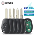 Брелок дистанционного управления KEYYOU, 2, 3 кнопки, 433 МГц, с чипом PCF7947, для Renault Clio Kangoo