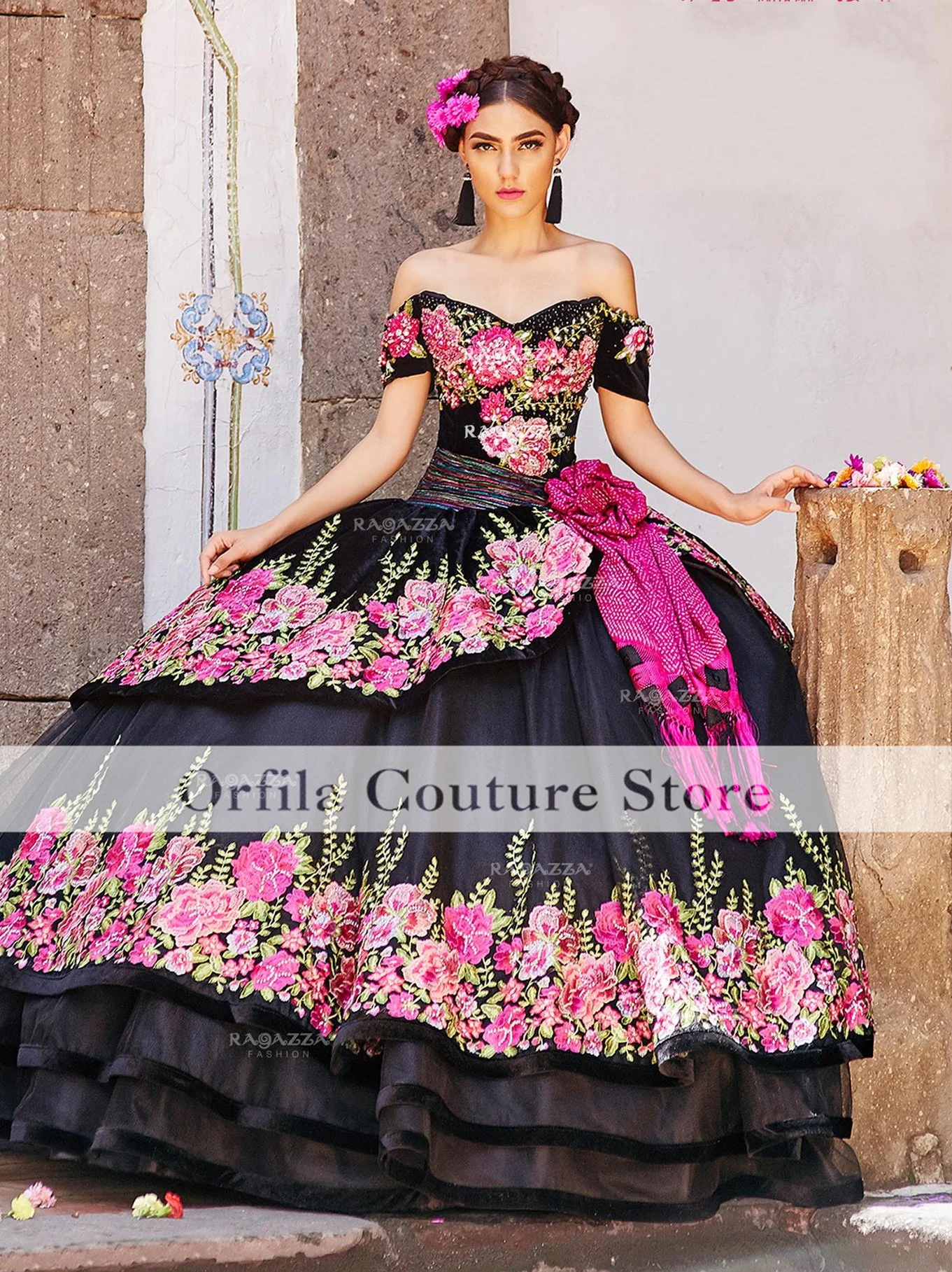 Фото Мексиканские черные платья Quinceanera, пышная юбка с аппликацией, милое платье 16, длинные платья 15, бальное платье, платья для выпускного вечера №2