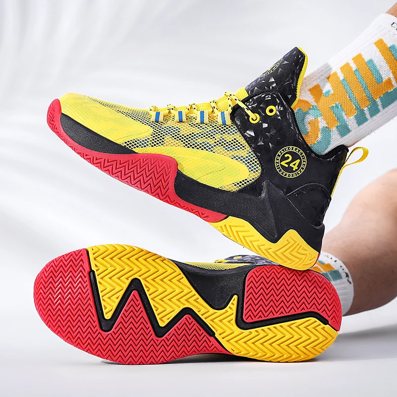 

Новейшие дышащие баскетбольные кроссовки с сетчатой поверхностью, уличные высокоэластичные кроссовки на шнуровке, износостойкие кроссовк...