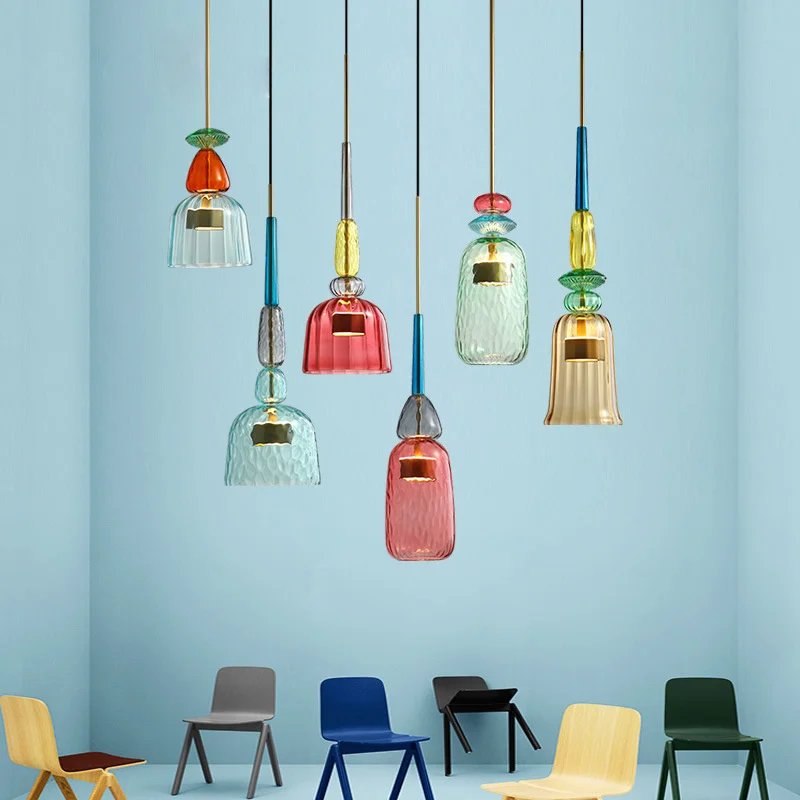 

modern Nordic Color Lights Candy Pendant Bedroom Children's Room Single Head Glass Hanging Lamps Home Decor Fixtures Restaurant