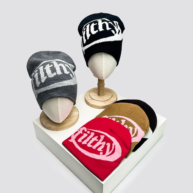 Фото Autumn and Winter New Unisex European Style Letter Knitted Hats Warm Hip Hop Versatile Street Beanies Outdoor Fashion Skate Rap №1