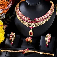 jimbora luxury shiny 4pcs necklace earrings bangle ring jewelry sets for women cubic zircon original bridal wedding jewelry