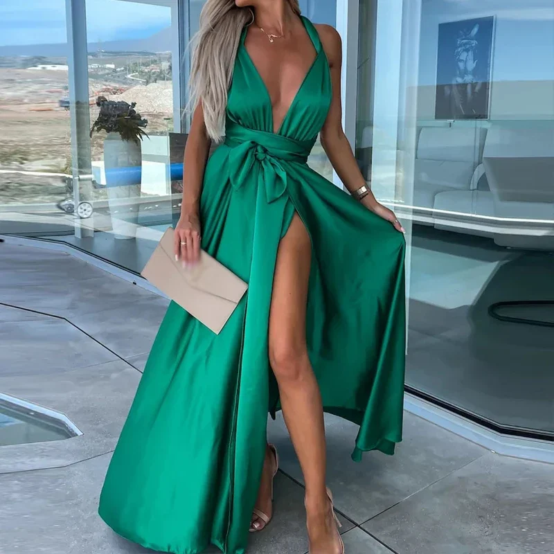 Летнее пикантное длинное платье с открытыми плечами женское банкетное вечернее