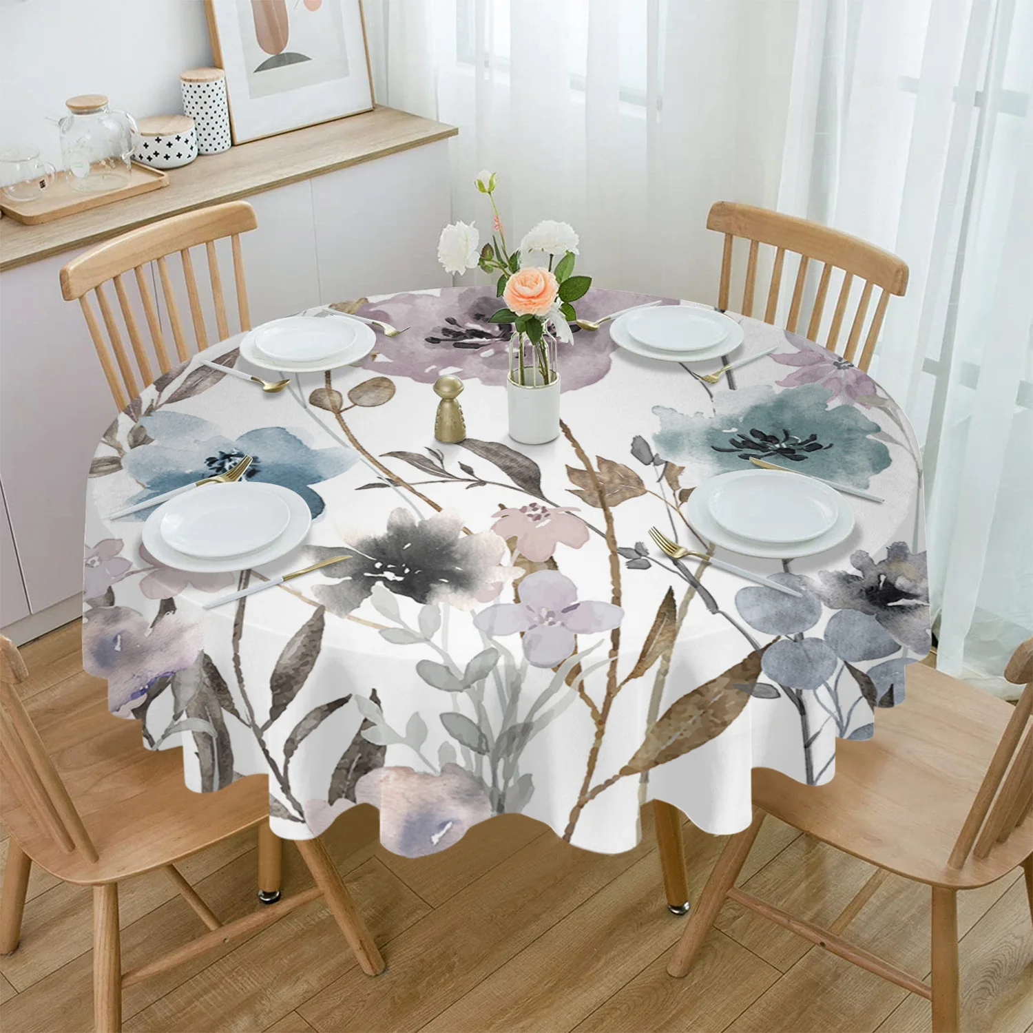 

Водонепроницаемая круглая скатерть с цветами, растениями