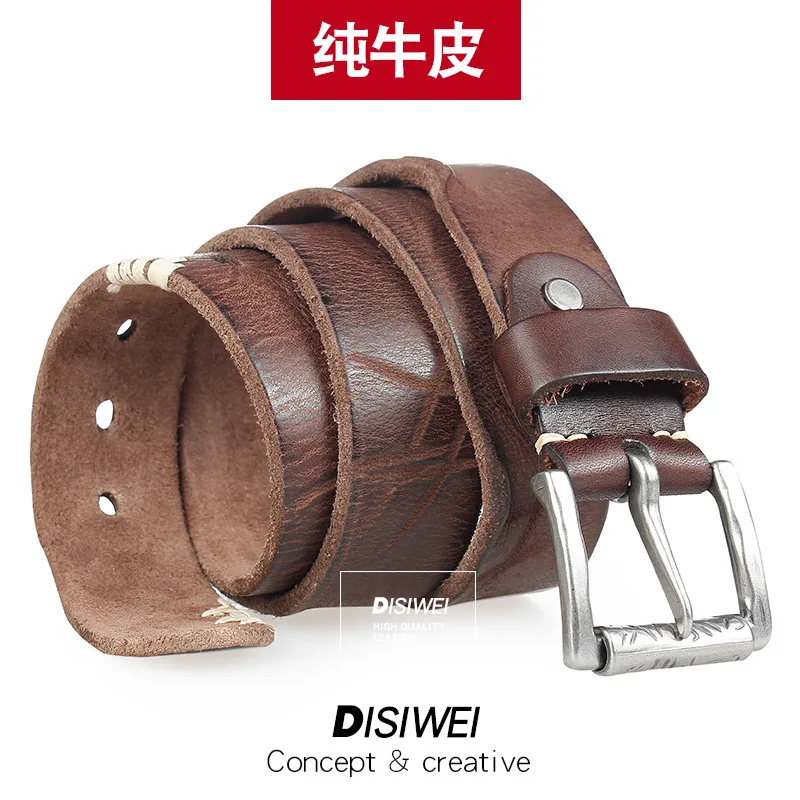 

First Leather Leather Leather Vintage Buckle Leather Belt Designer Belts Men's Class Brown Patchwork Jeans