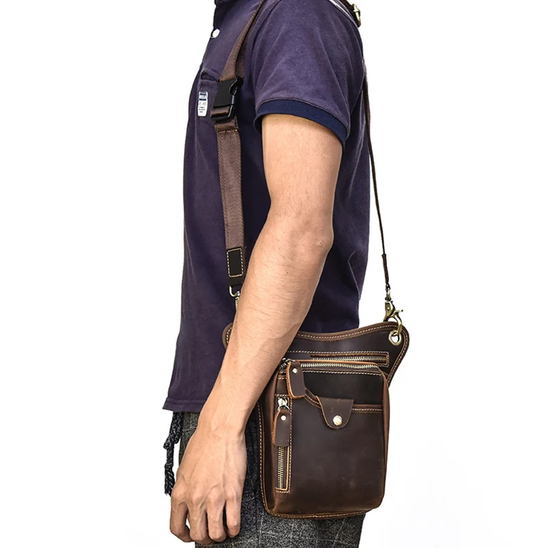 HUMERPAUL Crazy Horse Leather Man Belt Pouch Small Shoulder Bag Fashion Male Waist Bags Multifunction Travel Fanny Pack Leg Bag