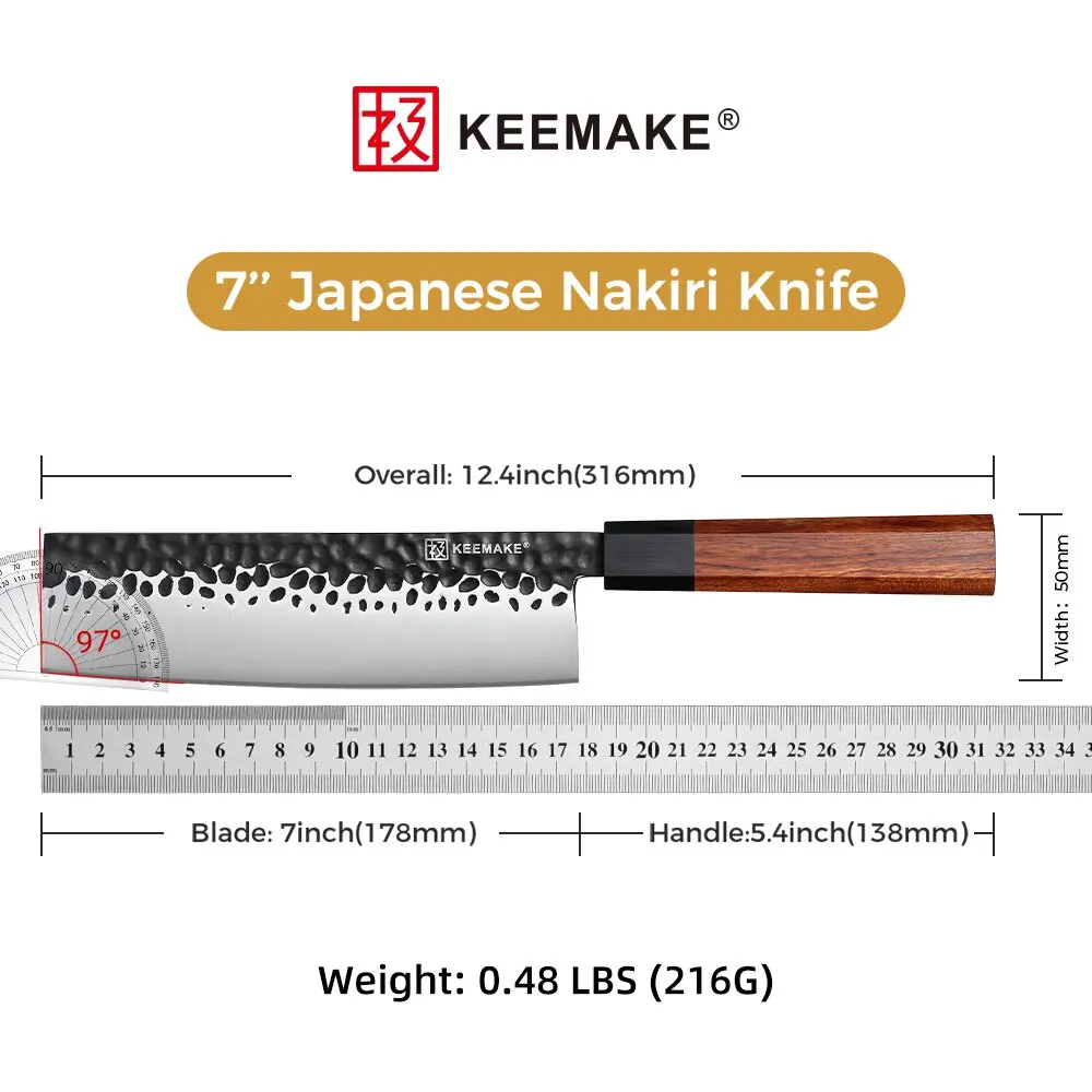 KEEMAKE 7-дюймовый японский нож Накири из нержавеющей стали 5CR15, острый кухонный нож шеф-повара для домашней кухни, для нарезки мяса (art.: 3920da397eee3) - 3920da397eee3