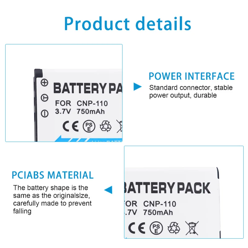 Фото Сменная батарея CNP 110 3.7V 750mAh, литий-ионная, высокой емкости, для камер Casio EX Z2000, EX ZR10, Z2300, долговечная, безопасная, высокого качества. №3