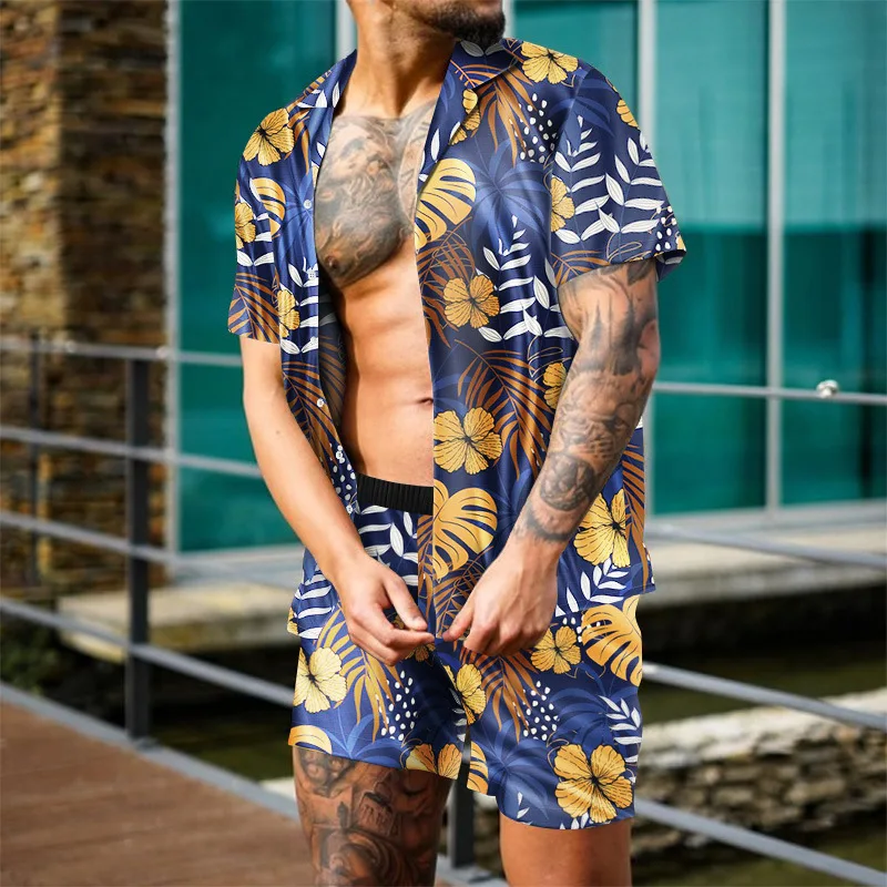 

Men's Tracksuit Casual Summer Beach Short Sleeve Shirt and shorts Suit Vacation Hawaiian two-Piece Set Male Clothing Streetwear