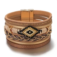evil eye leather bracelets for women fashion ladies bohemian wide wrap charm bracelet party jewelry gift
