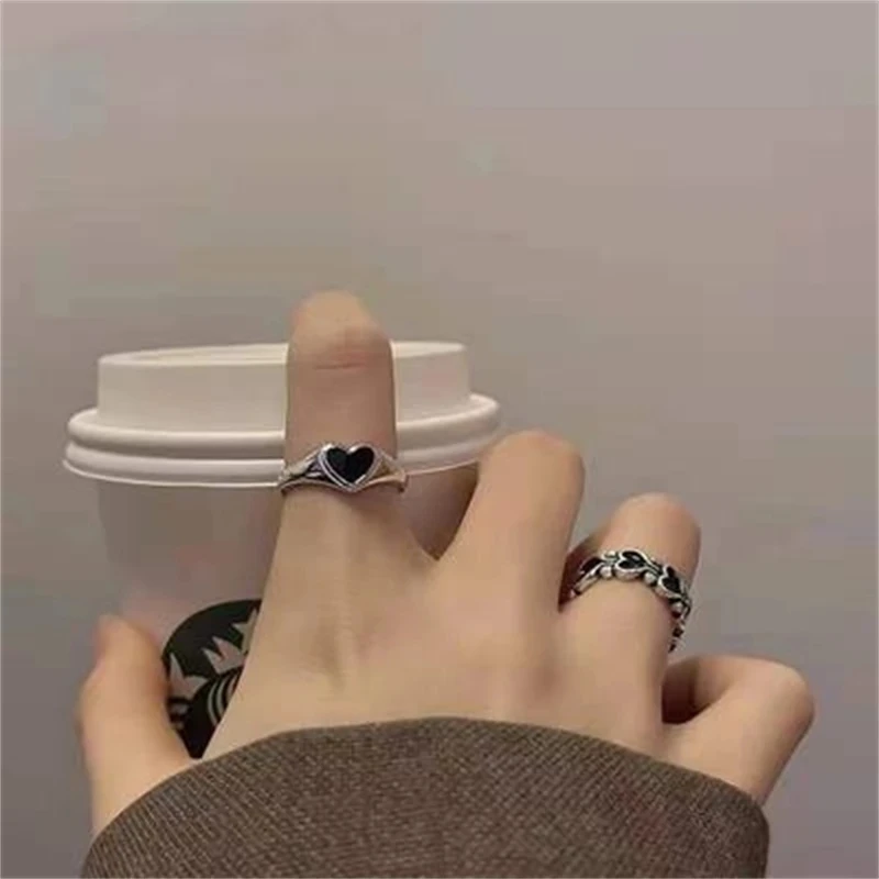 

Heart Rings For Women Punk Girl Hip Hop Jewelry Korea Vintage Harajuku High Quality Silver Color Open Ring Maiden 2022 Trendy