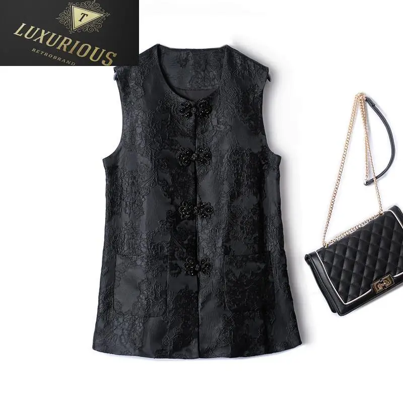 

Jackets For Women 2024 Summer New Fashion Retro Style Jacquard I-shaped Buckle Big Pocket Women's Sleeveless Vests 4XL