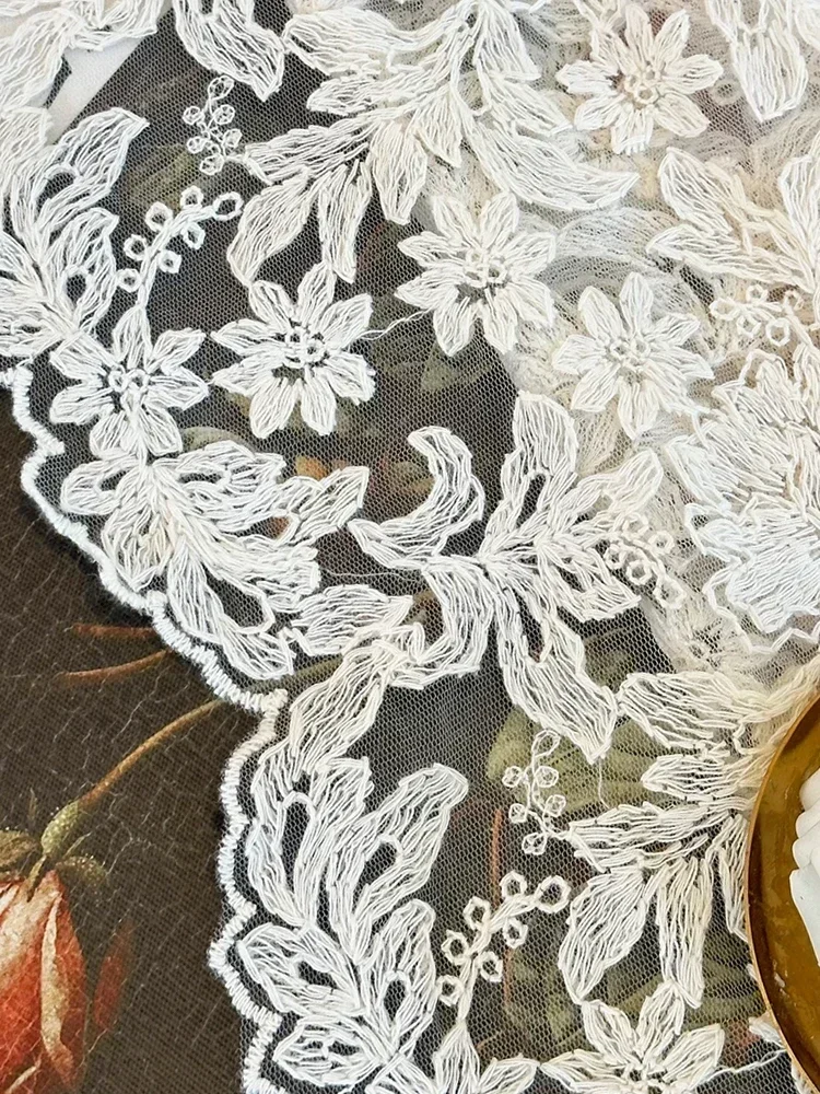 Французские высококачественные винтажные бежевые вышитые марлевые шторы с