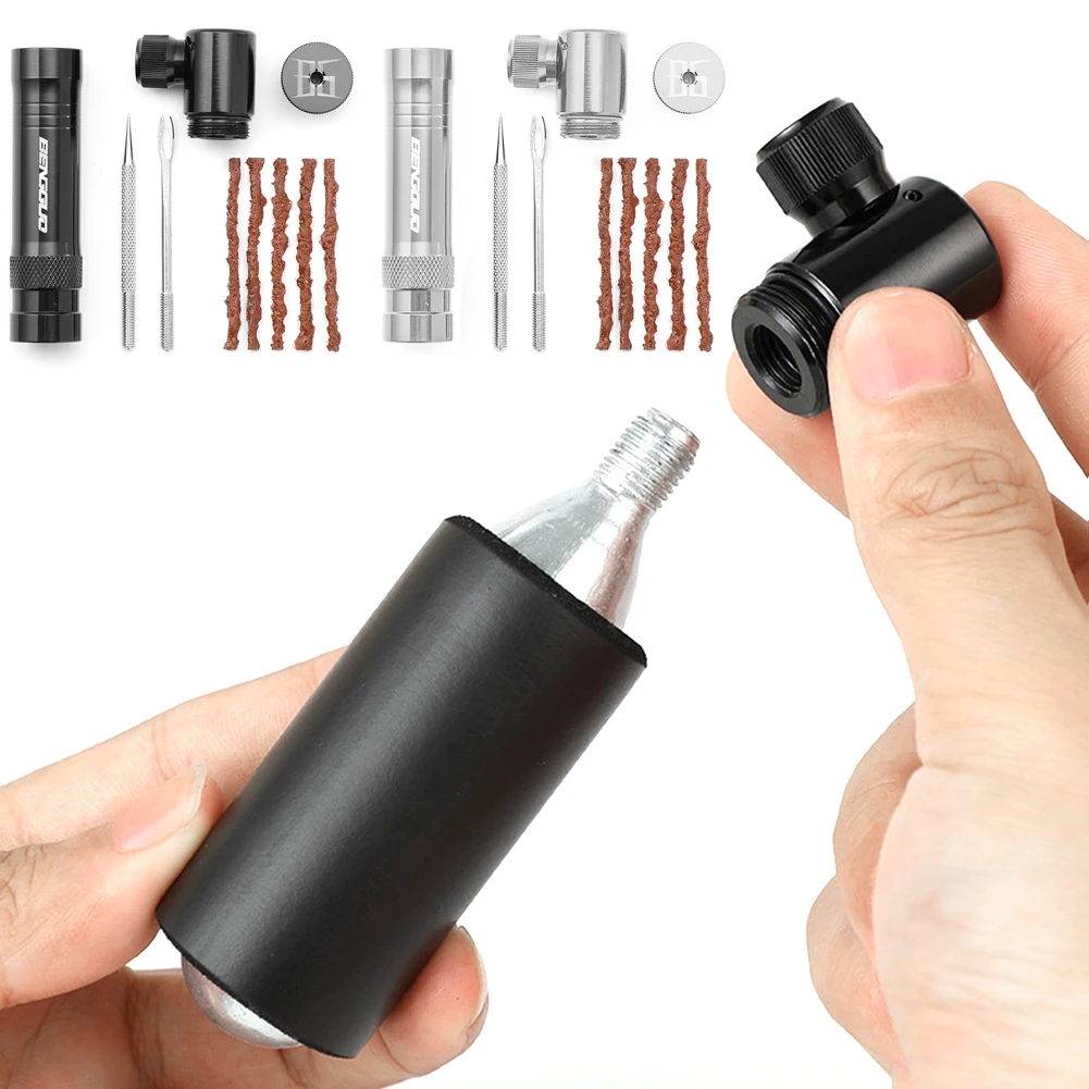 Велосипедный насос CO2 комплект для ремонта бескамерных шин с клапаном Schrader и Presta