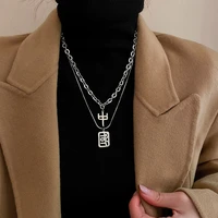 new chinese style double layer chinese character titanium steel necklace womens fashion personality exquisite sweater chain