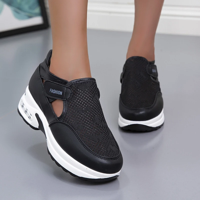 

Lucyever Breathable Mesh Air Cushion Sneakers Women Hollow Out Platform Vulcanized Shoes Woman Casual Comfy Wedges Shoes Female