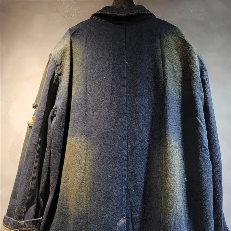 DEAT женский джинсовый пиджак свободный со старыми сломанными отверстиями