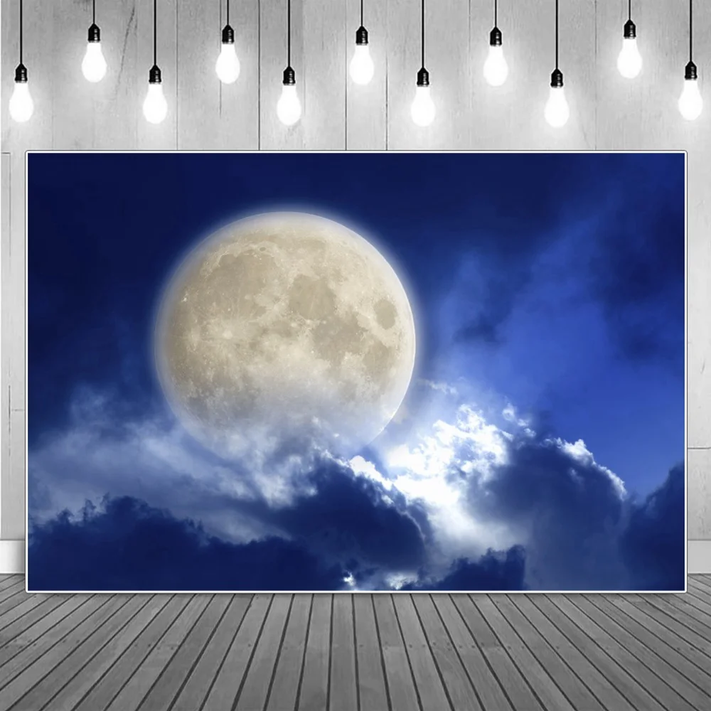 

Фон для фотосъемки с изображением ночи полнолуния облаков украшения дня рождения вечеринки детский фантастический Универсальный фон для ф...