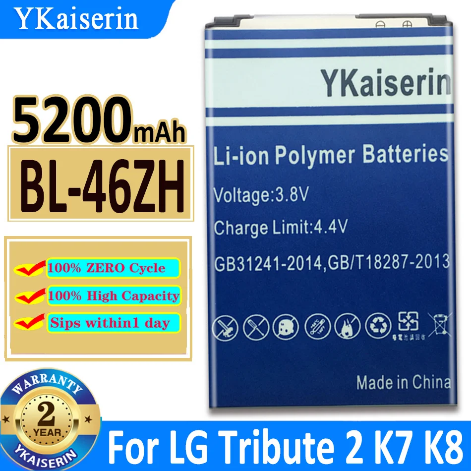 

YKaiserin BL-46ZH BL46ZH Battery For Lg K7 K8 Tribute 2 Tribute2 AS330 K332 K350N K371 K373 K8V K89 LS675 LS 5200mAh BATTERY