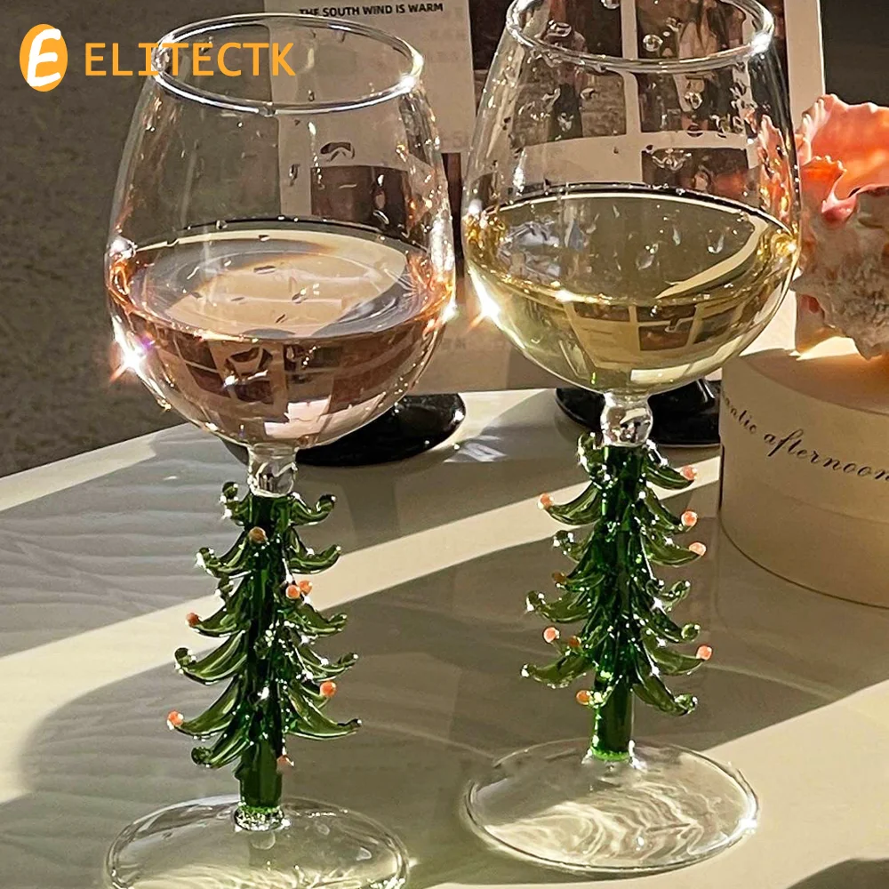 Christmas Tree Decorated Glass Cup Goblet Christmas Gifts Champagne