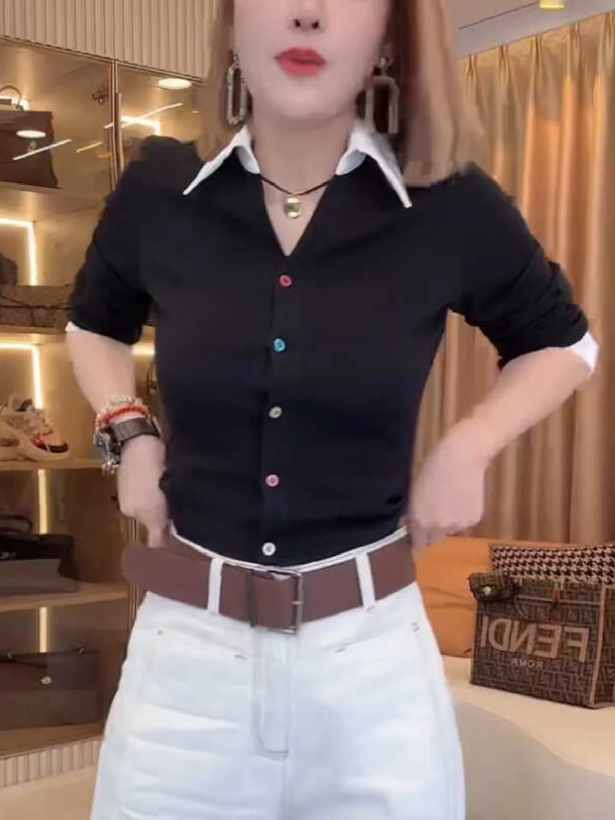 Ранняя осень искусственный двухсекционный кукольный воротник вязаный кардиган