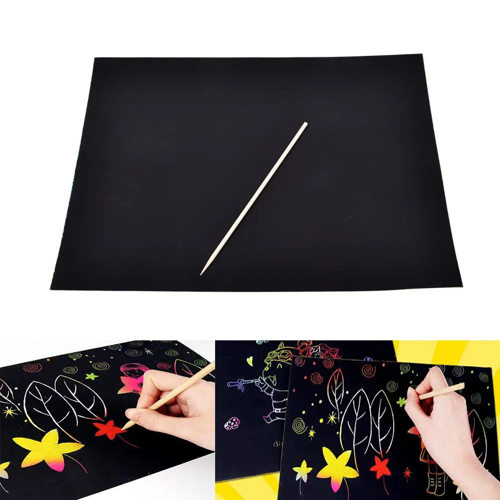 

1 A4 Sheets Kids Painting Teaching Tools Set Scratch Paper Magic Scratch Painting Paper With Drawing Stick Baby Playing Toys
