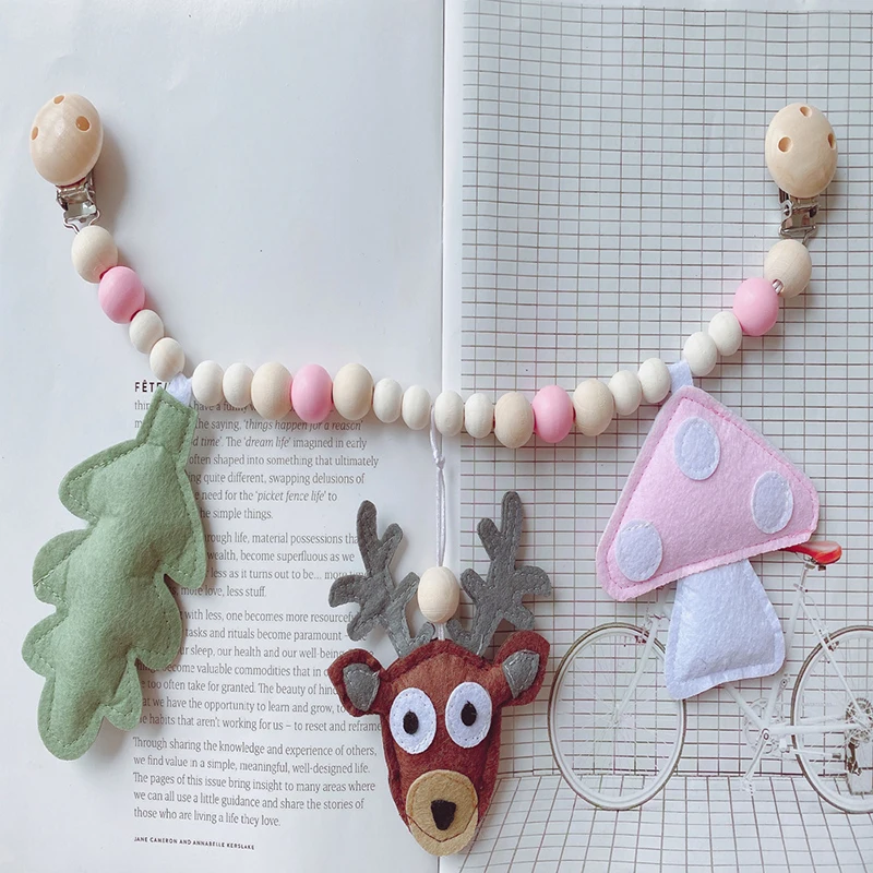 

Baby Teether Bracelet Wooden Toys Play Pacifier Clip Chain Silicone Beads Dummy Clip Baby Teether Stroller Toy Pram Clip Bell