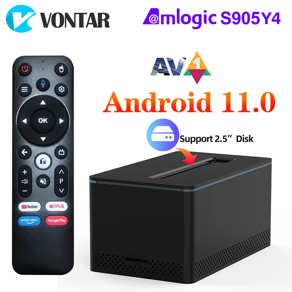  VONTAR X6 TV Box Android 11 Amlogic S905Y4 2GB 16GB Support 2.5inch SATA6 Hard Disk AV1 H.265 Dual Wifi Build in BT Voice Remote 