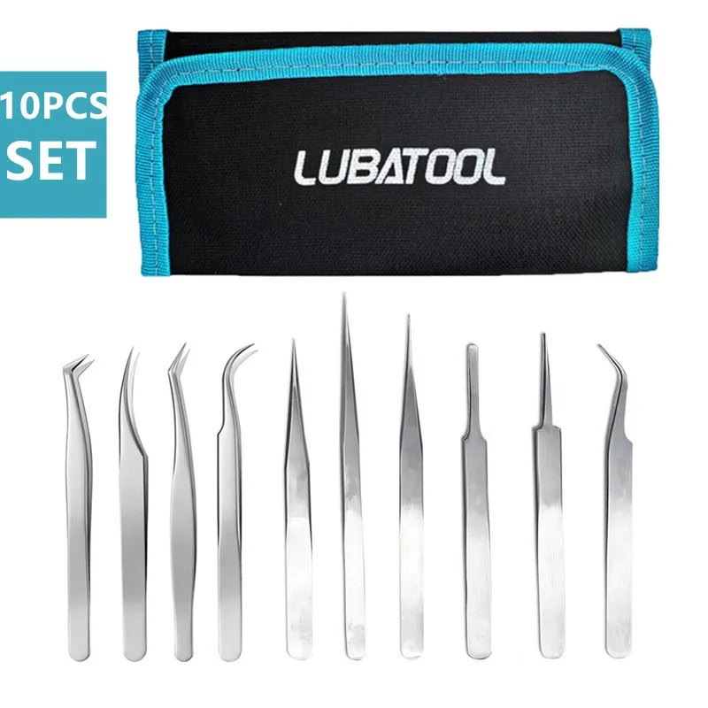 

9/10 шт. набор пинцетов из нержавеющей стали, сумка для электронного мобильного телефона, инструменты для ремонта часов, ручная работа, монтаж, пинцет