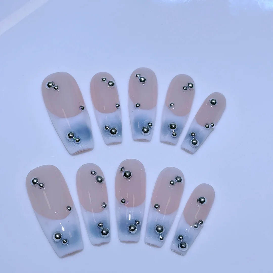10 шт. накладные ногти с французским наконечником Acyrlic красивые металлические Y2K