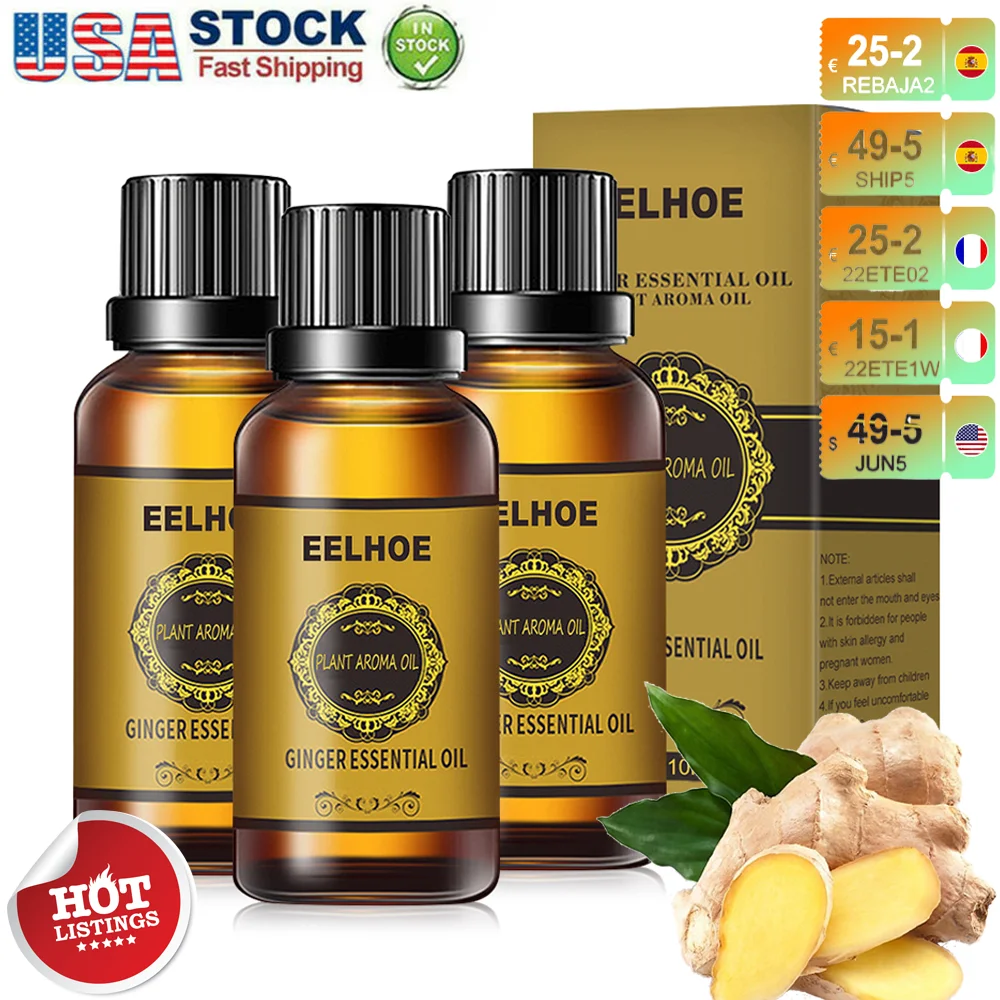 30ML Natural Ginger Oil Lymphatic Drainage Therapy Anti Aging Plant Essential Oil Promote Metabolism Full Body Slim Massage Oils