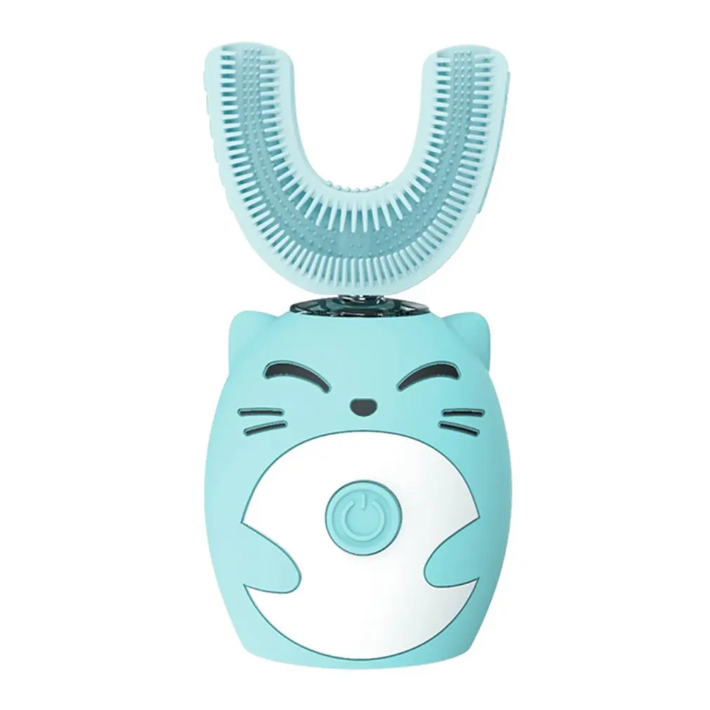 

Электрическая зубная щетка для детей, U-образная умная силиконовая автоматическая ультразвуковая заряжаемая зубная щетка с милым мультяшным рисунком на 360 градусов