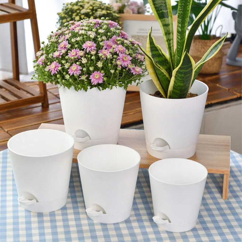 Надежные горшки для растений с самополивом набор из 6 белых горшков дренажным
