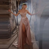 verngo blush pink satin sparkly long prom dresses off the shoulder silk satin sweetheart side slit evening gowns party dress