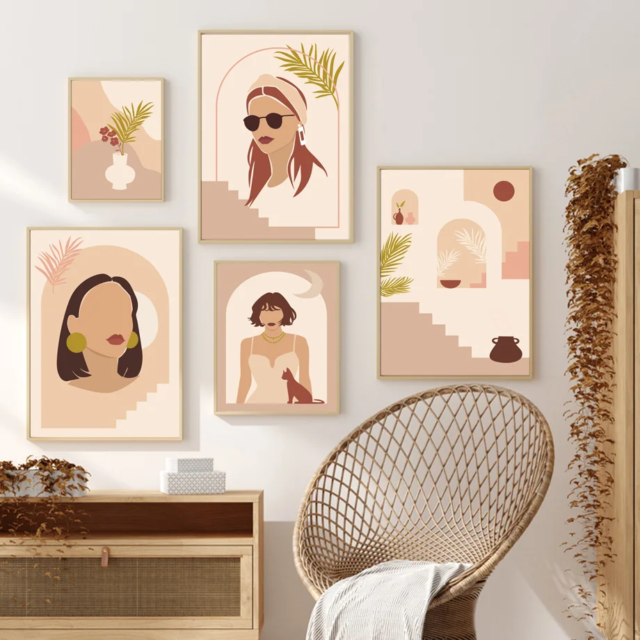 

Abstract Girl Vase Cat Bathroom Boho Wall Interior Art Canvas Painting Nordic Posters And Prints Wall Pictures Living Room Decor