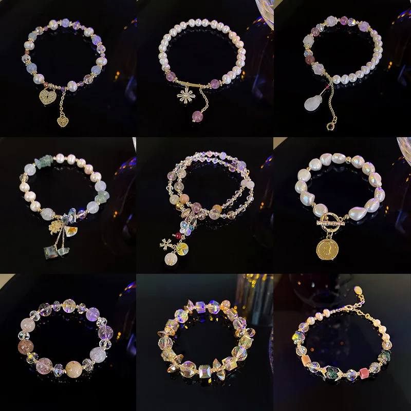 New Super Flash Crystal Baroque Pearl Bracelet Collection Women's Ins Trendy Geometric Design Bracelet Light Luxury Jewelry Hot