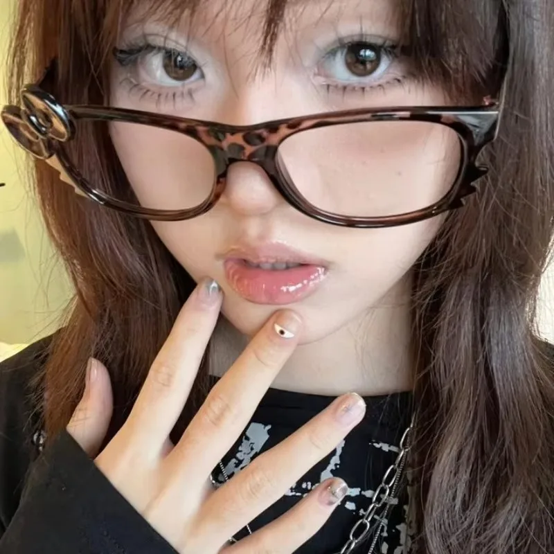 Kawaii Cat Y2K оправа для очков аниме ретро очки с леопардовым принтом анти-синий свет