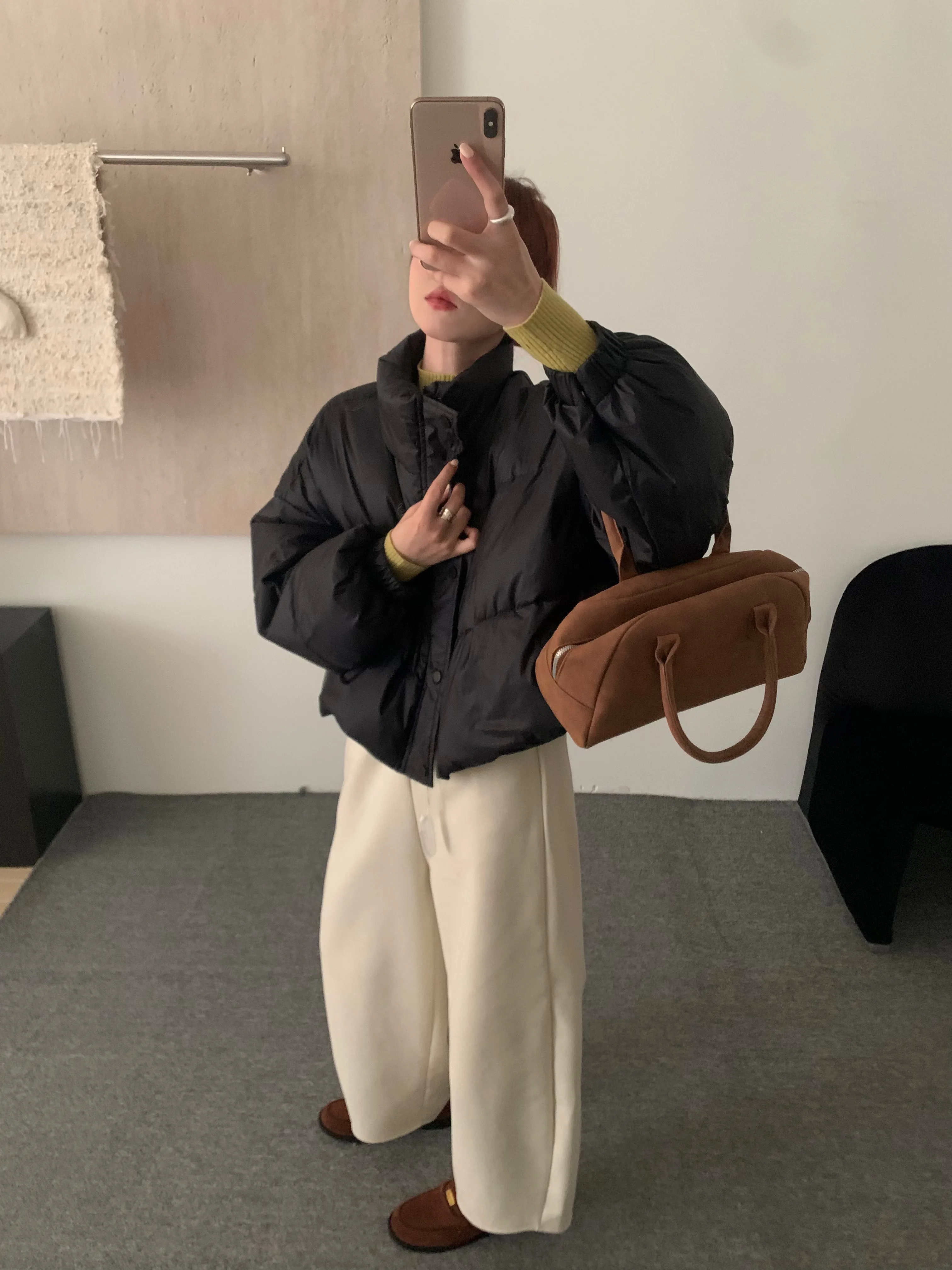 Anxiaoluo 2024 Winter New Puff Stand Collar Down jacket White Duck Down down Coat Outerwear Simple Women |