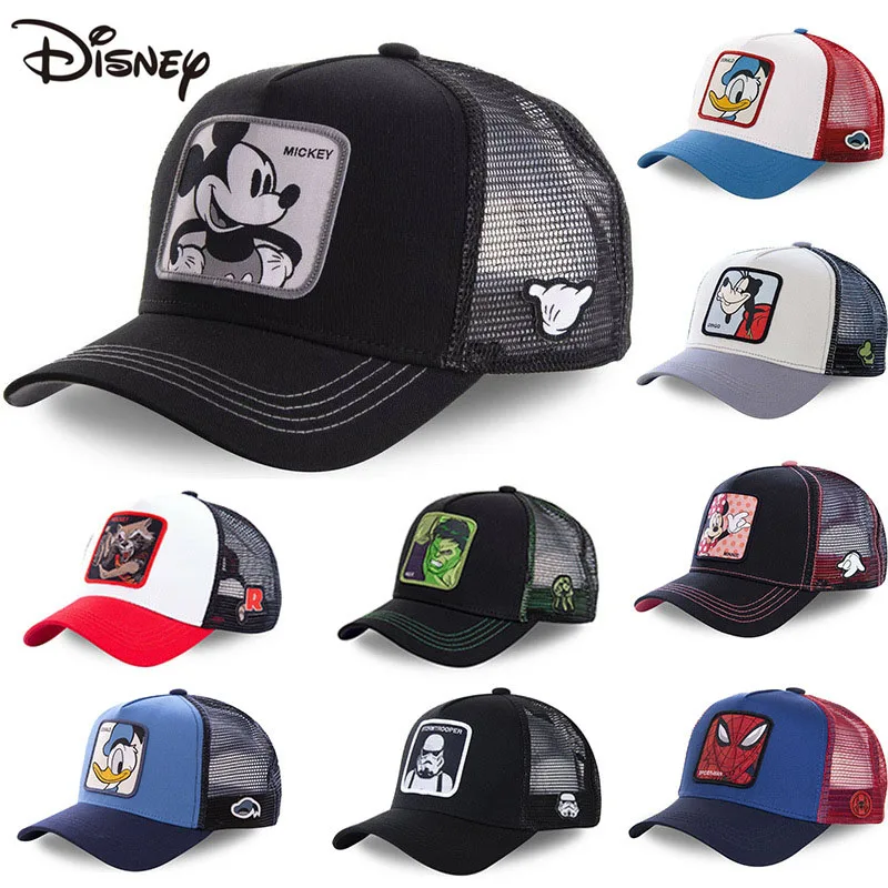 

New Disney Cartoon Mickey Baseball Cap Summer High-quality Sun Hat Men and Women Mesh Breathable Outdoor Spiderman Sunscreen Hat