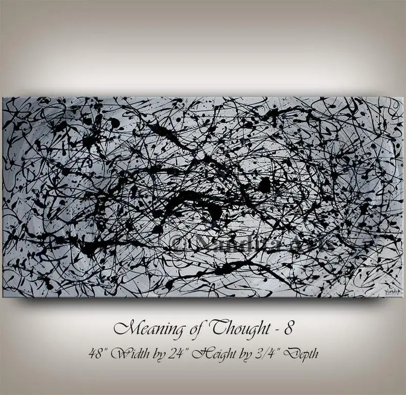 

Черно-белая Современная Художественная живопись-картина Джексона Поллока, оригинальная Абстрактная живопись на канвазе, абстрактная масл...