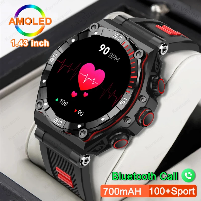 

Новинка 2023, мужские Смарт-часы с Bluetooth и функцией вызова, AMOLED, экран 1,43 дюйма HD, спортивные часы для фитнеса с пульсометром, умные часы с аккумулятором 700 мАч