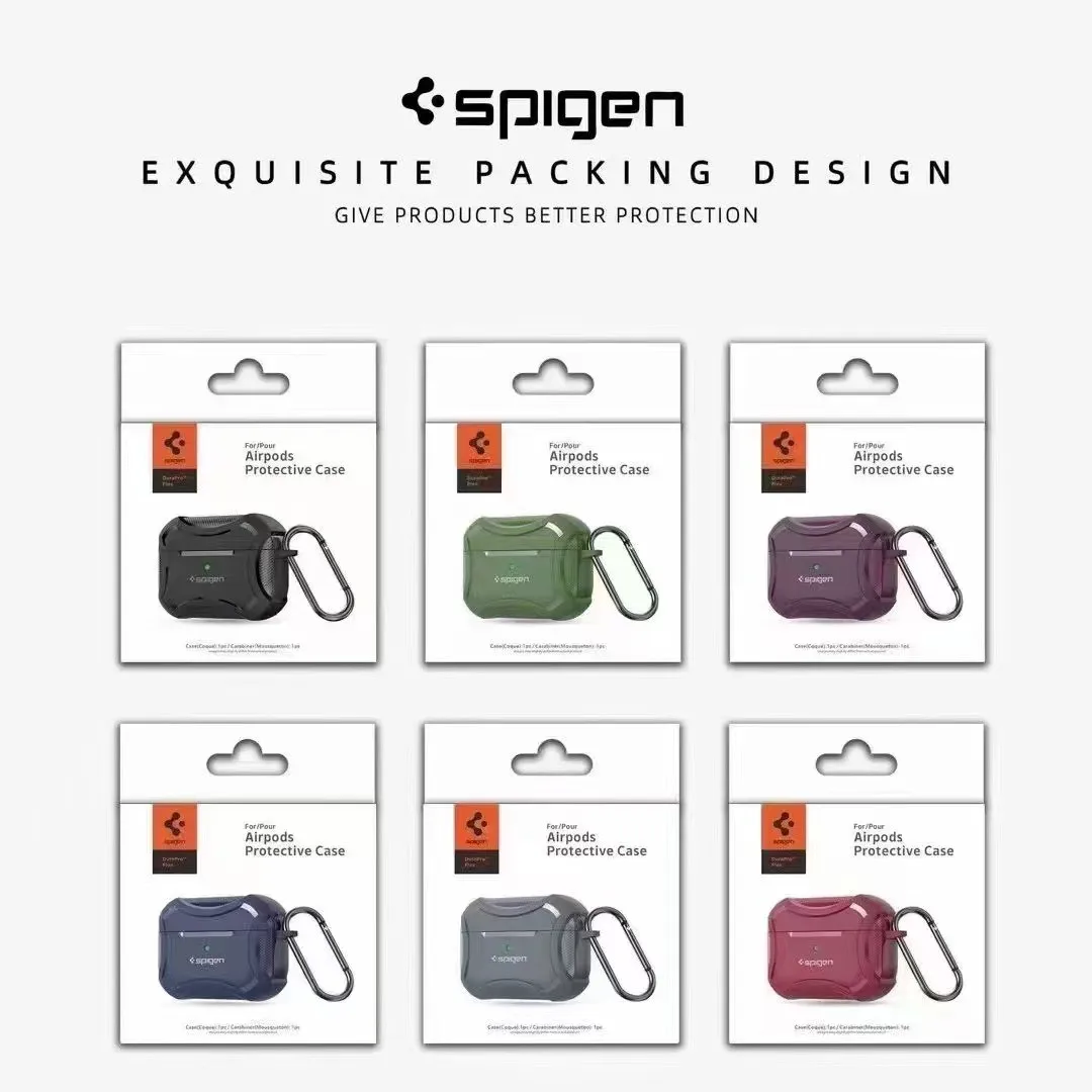 

Spigen Rugged Armor Carbon Fiber Earphone Case For Apple AirPods1/2 Pro 2 Air Pods 3 TPU Headphones Cover With Carabiner